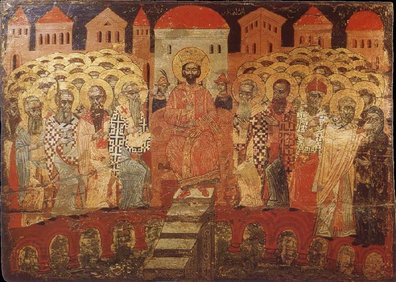 unknow artist The Council of Nicaea i,Melkite icon from the 17 century